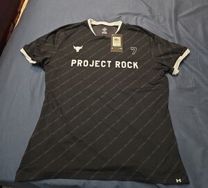 Under Armour Project Rock Black Short-Sleeve Athletic Tee with White Trim